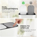 Dual Trash Can, 2 Compartment Kitchen Garbage Can Plastic Dry and Wet Classified Recycling Bin Wastebasket Liter Bin Dustbin Rubbish Box Garbage Container for Home 15L
