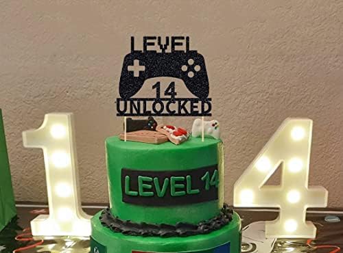 Level 14 Unlocked Cake Topper 14th Birthday Cake Topper Video Game Controller Theme Cake Decorations Party Supplies