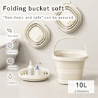Collapsible Utility Bucket with Handle, 10L Sizes, Multi-Purpose for Foot Bath, Cleaning, Storage, Beige (Beige)