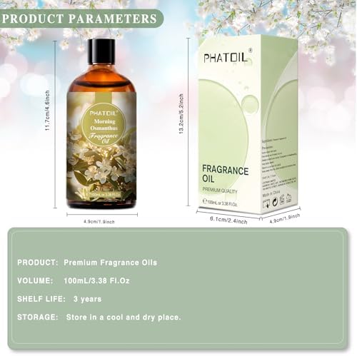 PHATOIL 100ML Morning Osmanthus Fragrance Oils, Huge 3.38fl.oz Bottle Morning Osmanthus Oil, Pure Aromatherapy Oils for Diffuser, Humidifier, Scented Oils for Soap, Candle Making