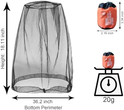 2 Pack Mosquito Head Net Mesh for Insect, Face Neck Fly Netting Hood from Bugs Gnats Noseeums Screen Net for Hiking, Outdoors, Fishing, Gardening, Black