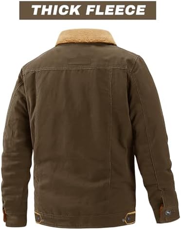EKLENTSON Men's Winter Jacket Thick Thermal Cotton Warm Fleece Lined Coat Trucker Lapel Work Cargo Jackets for Men