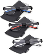 3 Packs Mens Reading Glasses Sporty Half Frame Reading Glasses for Men Half Rim Reading Glasses 2.00
