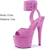 Womens Suede Sandals Platform Peep Open Toe Ankle Strap Slingback Super high Heels Sexy Nightclub Pole Dancing Stripper Club Dress Shoes 17cm