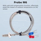 PEMENOL 12V Red Fahrenheit Digital Temperature Meter -76F~999F LED Display with Industrial Grade 0.5m K-Type Thermocouple Temperature Sensor M6