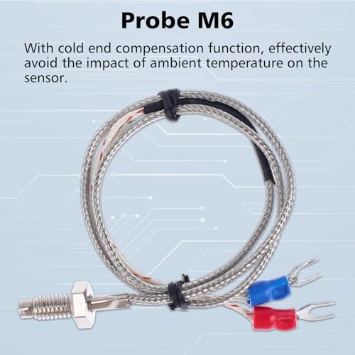 PEMENOL 12V Red Fahrenheit Digital Temperature Meter -76F~999F LED Display with Industrial Grade 0.5m K-Type Thermocouple Temperature Sensor M6
