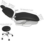 4Pcs/Set Protective Dental Chair Covers PU Leather Waterproof Elastic Seat Cover Headrest Backrest Round Cushion Protection Reusable Washable Wipeable Dentist Office Equipment Upholstery Case (Black)