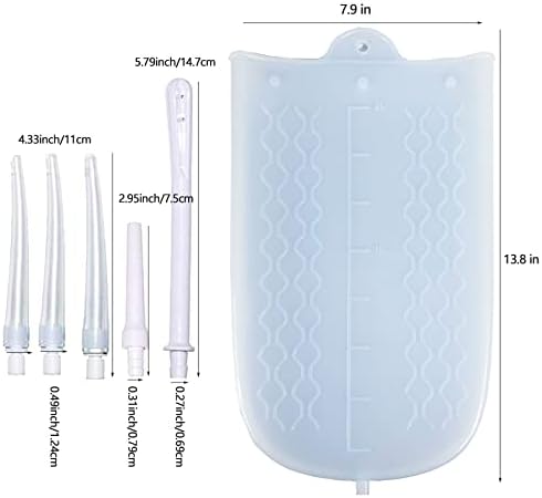 Silicone Enema Bag Kit with 6.3ft Hose, 5 Enema Tips, Controllable Flow Valve and Water Thermometer - 2 Quart Capacity Coffee enemas for Colon Cleanse