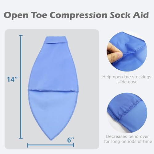 Open Toe Compression Sock Aid for Easy Slide - Slip Stocking Applicator to Help Assist Put On for Elderly, Disabled, Pregnant, 2 Pcs (Blue)