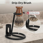 Razor Holder Stand for Shaving Brush and Double Edge Razor, Black Metal Countertop Organizer with Brush Ring and Razor Cup, Drip-Dry Storage, 1 Pack
