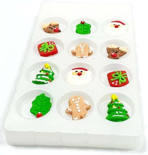 Homipooty 12 Pcs Christmas Icing Cake Decorations-Gingerbread Man, Santa Face, Trees,Deer Head,& Christmas leaves Edible Candy Sprinkles DIY for Cake Decorating, Cupcake Toppers,Ice Cream.