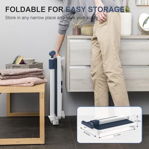 Folding Step Stool, Step Stools with Handle for Elderly Adults, Metal Stepping Stool with Adjustable Handrail in Kitchen, Bathroom, Bedroom, 330 Lbs Capacity