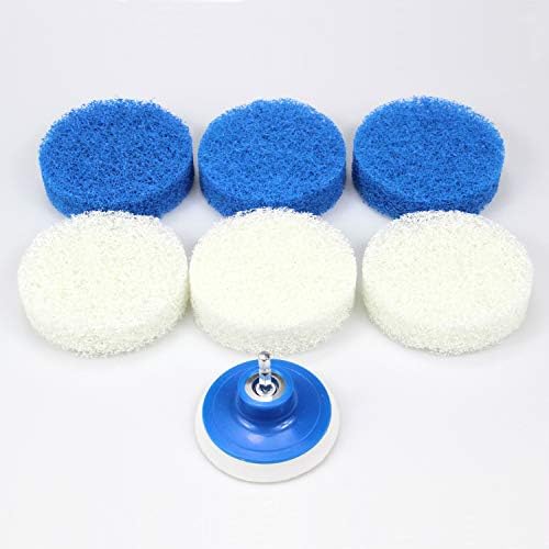 7 Piece Drill Brush Attachment Set - Power Scrub Pad Cleaning Kit – Power Scrubbing Drill Attachment - Cleaning Scouring Pads (Blue and White)