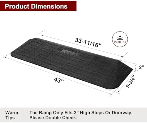 Ruedamann 2" Rise Threshold Ramps for Doorways, 2200 Lbs Capacity Wider Rubber Threshold Ramp, Special Non-Slip Portable Wheelchair Ramp, Handicap Ramp for Thresholds, Power Scooters, Cuttable