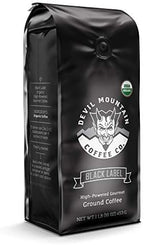 Devil Mountain Coffee Black Label Dark Roast Ground Coffee, Strong High Caffeine Coffee Grounds, USDA Organic, Fair Trade, Gourmet Artisan Roasted, Strongest Coffee in the World, 16 oz Bag