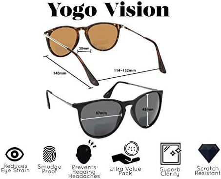 Yogo Vision Bifocal Sunglasses For Men and Women 2 Pk Reading Glasses UV400 Protection Unisex Sun Readers Black/Brown Havana 3.5