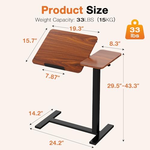 Sweetcrispy Small Standing Desk Rolling Table Adjustable Height, Laptop Mobile Stand with Wheels, Portable Computer Workstation with Tiltable Desktop for Teacher Classroom Home Office, Brown