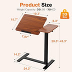 Sweetcrispy Small Standing Desk Rolling Table Adjustable Height, Laptop Mobile Stand with Wheels, Portable Computer Workstation with Tiltable Desktop for Teacher Classroom Home Office, Brown