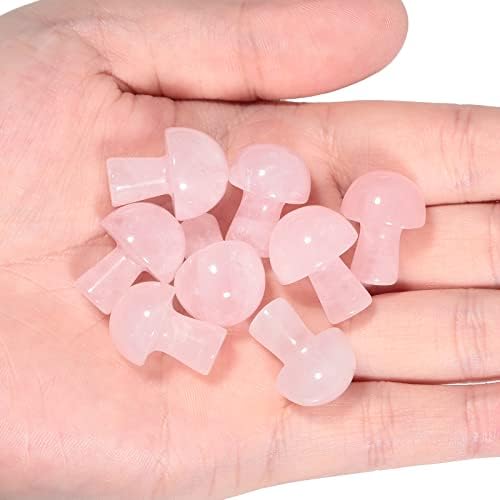 7Pcs Crystal Mushroom Sculpture Stone Statue Figurine, Hand Carved Gemstone Mushrooms Crafts Healing Chakra Decor, Rose Quartz