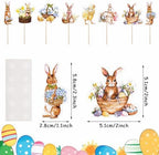 LOMIMOS 48Pcs Easter Cupcake Topper with Sticks Glue Point，Watercolor Floral Easter Bunny Cupcake Topper Happy Easter Food Picks for Easter Spring Party Supplies Baby Party Essentials