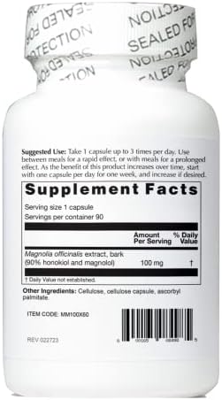 Magnolia Max 100mg 60 Capsules - Even Ratio Honokiol and Magnolol for Calming, Relaxation, and a Good Mood