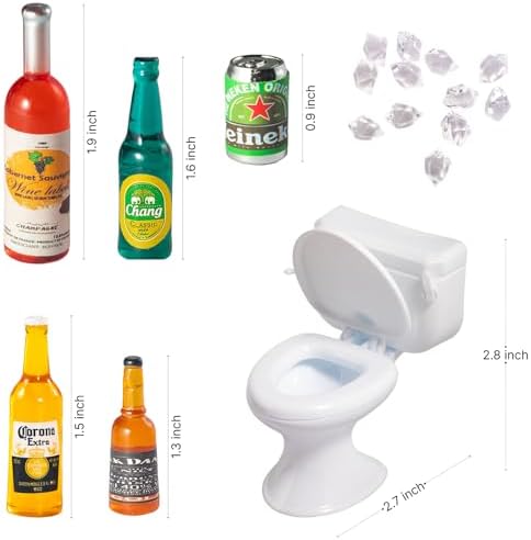 SAMCAMI 21st Birthday Cake Topper, Mini Alcohol Bottles and Mini Toilet, Miniature Things, Miniature Dollhouse Accessories (No.1)