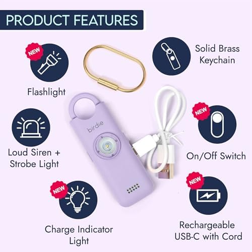 She’s Birdie 3.0 New Version – The Original Personal Safety Alarm for Women by Women–Loud Siren, Flash Light and Rechargeable Battery in a Variety of Colors (Lavender Purple)