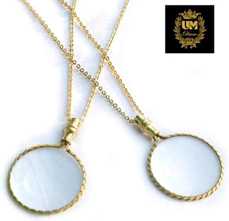 Nautical Vintage Brass 10X Magnifying Glass Necklace, Magnification Lens Pendant, Portable Pocket Loupe Monocle for Books Crafts