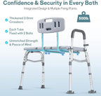 Tub Transfer Bench for Bathtub, Height Adjustable Shower Bench with Backrest, Shower Chair Bath Seat for Elderly, Seniors, Arm Support for Transfer-Gray