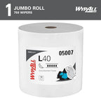 WypAll PowerClean L40 Cloths Extra Absorbent Wipes, Jumbo (05007), Bulk Paper Wipers, White (1 Roll of 750 Sheets)