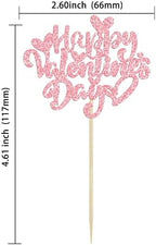 Ephlyn 24Pcs Happy Valentine's Day Cupcake Toppers Glitter Heart Cupcake Pick Decorations Valentine Cupcake Topper for Happy Valentine's Day Birthday Party Cake Decorations Supplies Pink