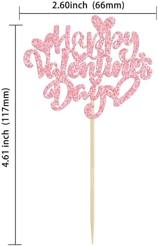 Ephlyn 24Pcs Happy Valentine's Day Cupcake Toppers Glitter Heart Cupcake Pick Decorations Valentine Cupcake Topper for Happy Valentine's Day Birthday Party Cake Decorations Supplies Pink