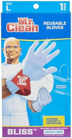 Mr. Clean Bliss Cleaning Gloves Premium Reusable Vinyl Latex-Free Gloves with Non-Slip Grip, Large