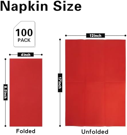 100 Pack Red Paper Napkins, Disposable Linen Feel Guest Towels Cloth Like Hand Towels, Soft, Absorbent, Paper Hand Napkins for Kitchen, Bathroom, Parties, Weddings, Dinners - 12" x 17"