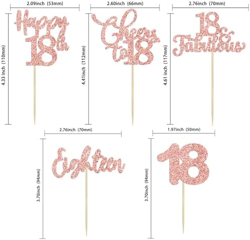 30 Pack Happy 18th Birthday Cupcake Toppers Rose Gold Glitter Eighteen Cheers to 18 Years Old Birthday Cupcake Picks for Happy 18th Anniversary Party Cake Decorations