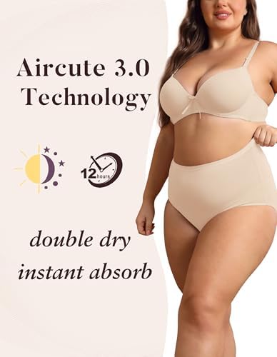 AIRCUTE Washable Urinary Incontinence Protective Underwear for Women Leak Proof Absorbent Reusable Panties 60ML 1 Pack (Beige, Large)