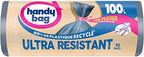 Handy Bag - Handy bin bags with extra strong tie 100L x 10 bags - Leak-proof bottom - Maximum sealing - Convenient link attached at top of bag - 100% recycled plastic