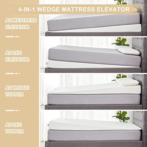 Lazyzizi Wedge Mattress Elevator 7-Inch Inclined Mattress Topper for Acid Reflux, GERD, Neck & Back Pain, Snoring, Under Bed Wedge Mattress with Washable Cover & Non-Slip Bottom for Bedroom, Queen