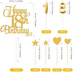 18th Birthday Cake Decorations, 18th Birthday Candles Cake Numeral Candles and Glitter Happy 18th Birthday Cake Toppers Set for Birthday Party Supplies (Gold)