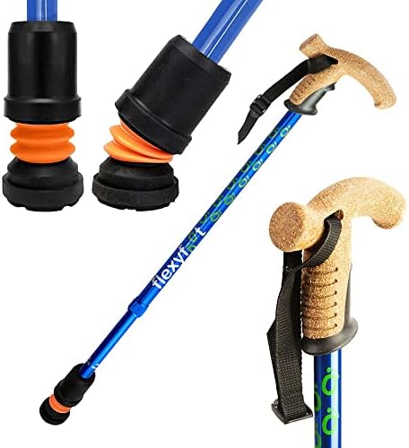 Flexyfoot Shock Absorbing Cork Handle Telescopic Walking Stick - Improves Safety, Improves Grip, Reduces Shocks & Jarring
