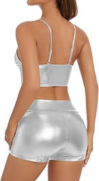 Women's Metallic Rave Booty Shorts Shiny High Waisted Bottoms for Dance Festival