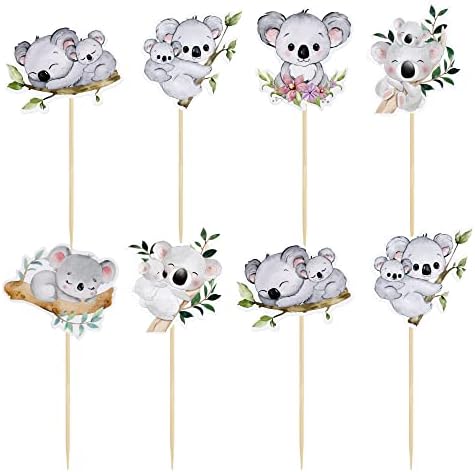 Gyufise 36Pcs Koala Cupcake Toppers Glitter Wild Animal Cupcake Picks Koala Birthday Cupcake Decorations Baby Shower Birthday Theme Party Cake Decorations Supplies