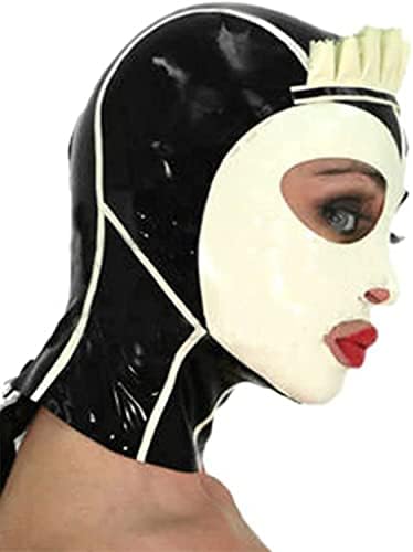 Latex Hood with Lace Forehead Maid Uniform Rubber Mask Back Zipper Cosplay Party Wear