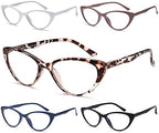 EYEURL Reading Glasses for Women 5 Pack Fashion Cat Eye Reading Glasses, Men Blue Light Blocking Readers with Spring Hinges Computer reading glasses.1.5