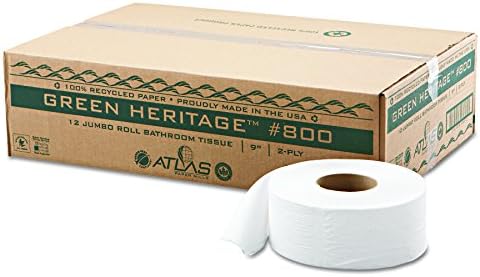 Green Haritage 800 9" Diameter x 3.42" Width, 2-Ply Jumbo Roll Bathroom Tissue (Case of 12)