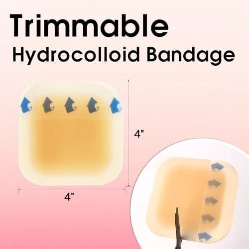 4" x 4"-10Pcs/Box Hydrocolloid Dressing with Border for Light Exudate, Hydrocolloid Patches Waterproof Wound Dressing, Adhesive Hydrocolloid Bandages, for Pressure Ulcer, Bed Sore