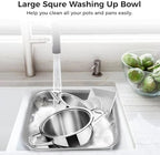 yeesport 2 Pcs Washing Up Bowls, Multi-Purpose Stainless Steel Dish Tubs for Sink, Large Square Containers for Kitchen, Vegetable Washing Basins, Sturdy Dishpans for Home
