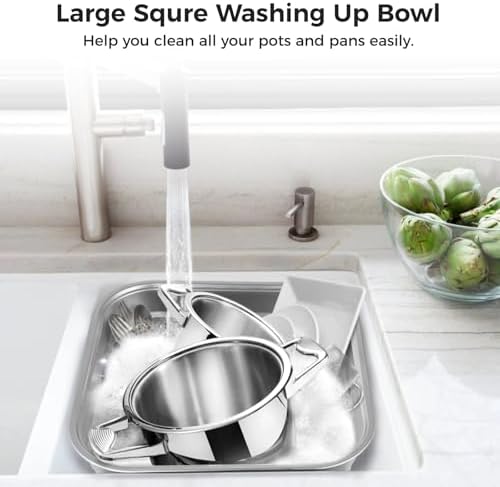 yeesport 2 Pcs Washing Up Bowls, Multi-Purpose Stainless Steel Dish Tubs for Sink, Large Square Containers for Kitchen, Vegetable Washing Basins, Sturdy Dishpans for Home