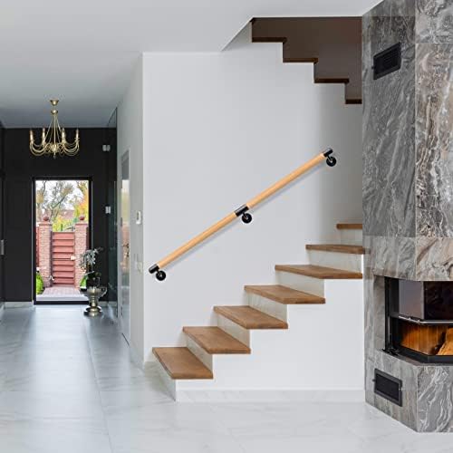 Dolibest 3-10 ft Wood Indoor Stairs Wall Mount Handrail w/Sturdy Metal Barckets, Non-Slip and Comfty Barrier-Free Staircase Grab Bar for Elderly, 1-1/2'' Round