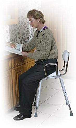 Drive Medical 12455 Adjustable Height Stool with Back and Arms White